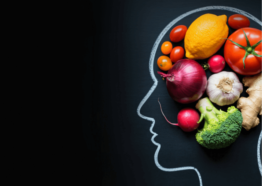 dessin de tête avec des légumes en guise de cerveau