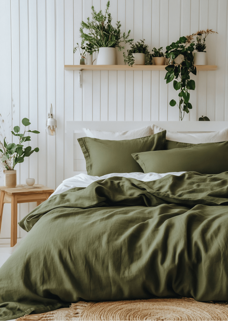 chambre a coucher draps verts