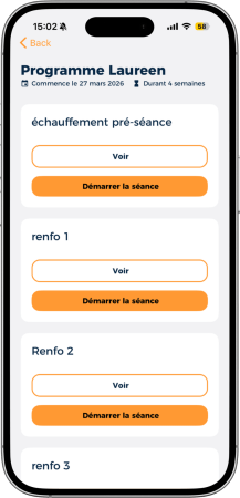 smartphone montrant le programme d'entrainement